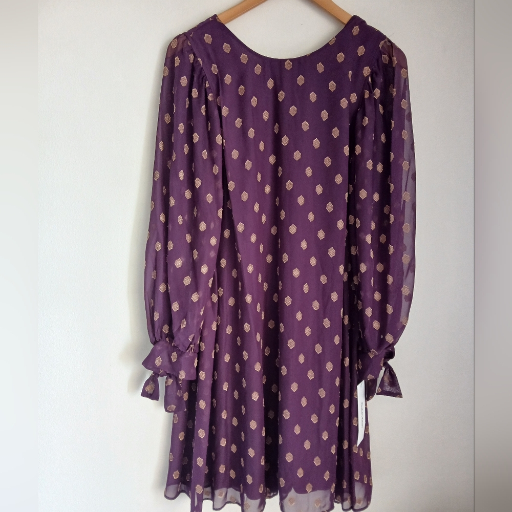 Calvin Klein Printed Shift Dress Semi-Sheer Sleeves Size 8 NWT